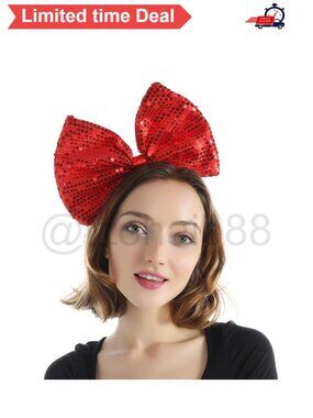 🎄 Oversized Sequin Bow Headband Fabric Wrapped Handmade Holiday Party